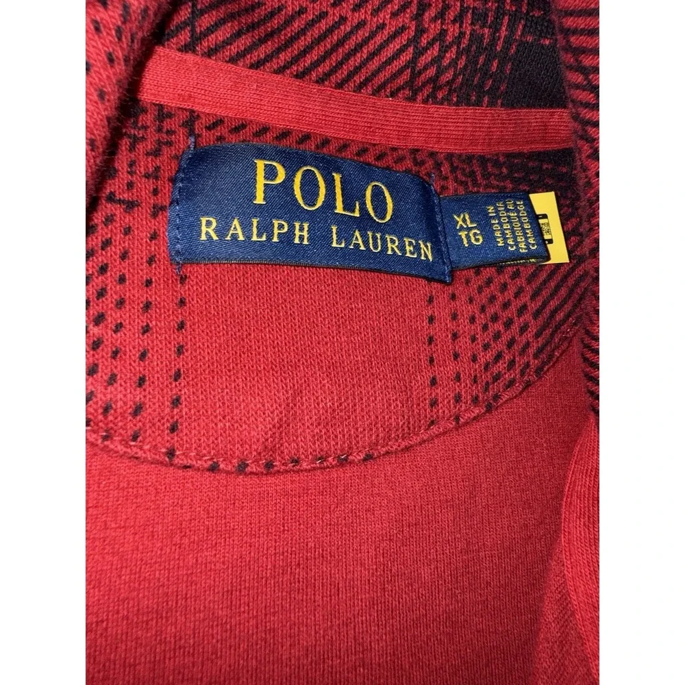 Polo Ralph Lauren‎ Pullover Men Extra XL  Red Buffalo Plaid Quarter Zip Sweater